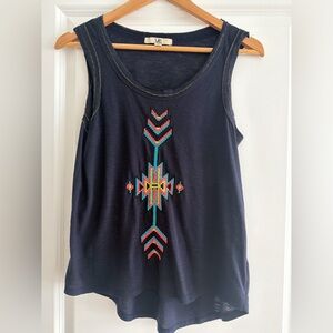 Ya Los Angeles Navy Tank Top with Colorful Embroidery